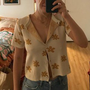 Verge Girl Flower Button Up Sweater Shirt